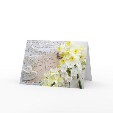 narcissus, hearts with script  invite