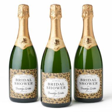 Natural Brown Animal Print Bridal Shower Sparkling Wine Label