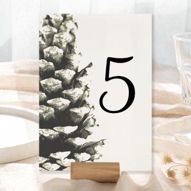 Natural Pine Cone on White Wedding Table Number