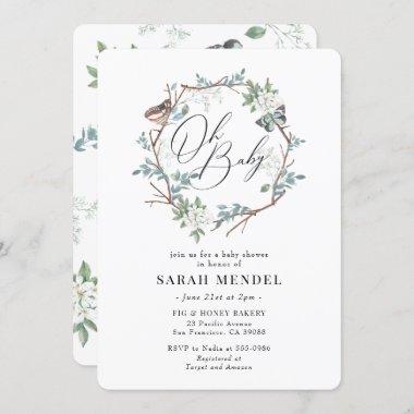 Nature Butterfly Floral Wreath Baby Shower Invitations