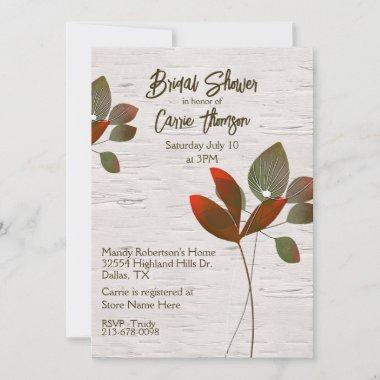 Nature Plants Birch Bark Bridal Shower Invitations