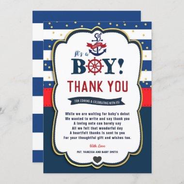 Nautical Ahoy Red Navy Baby Shower Thank You Invitations