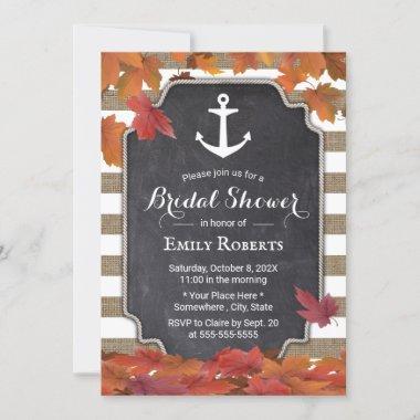 Nautical Anchor Autumn Leaves Bridal Shower Invitations