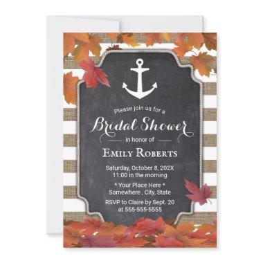 Nautical Anchor Autumn Leaves Bridal Shower Invitations