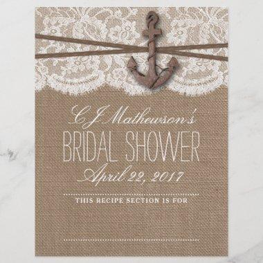 Nautical Anchor Beach Bridal Shower Recipe Divider