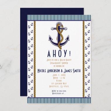 Nautical Anchor Blue and White Striped Invitations