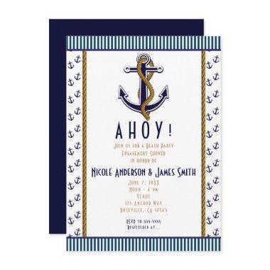 Nautical Anchor Blue and White Striped Invitations