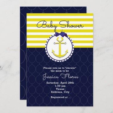 Nautical Anchor Blue Yellow Baby Shower Invitations