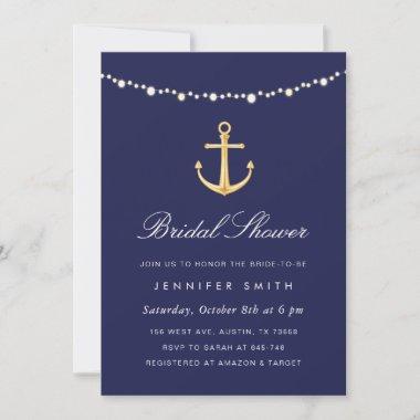Nautical Anchor Bridal Shower Invitations Navy Gold