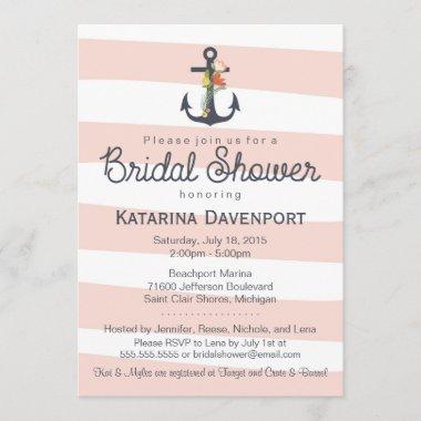 Nautical Anchor Bridal Shower Invitations Pink