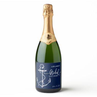 Nautical Anchor  Navy Blue Sparkling Wine Label
