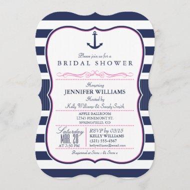 Nautical Anchor Bridal Shower; Navy & Pink Invitations
