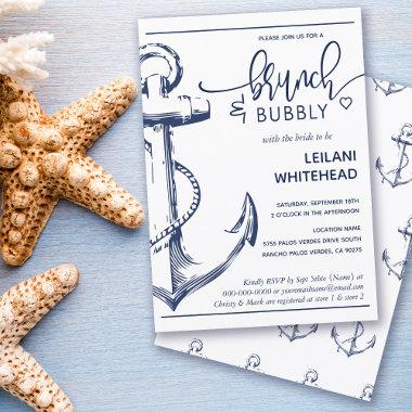 Nautical Anchor Brunch Bubbly Bridal Shower White Invitations