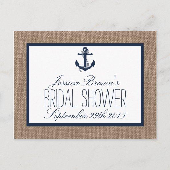 Nautical Anchor Burlap Bridal Shower Recipe Invitations