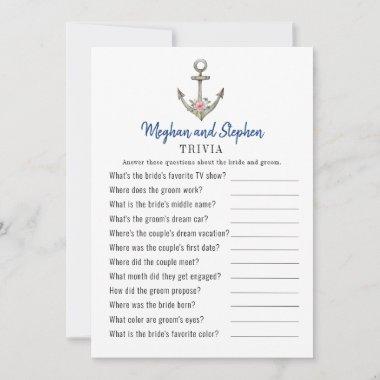 Nautical Anchor Couple's Shower Trivia games Invitations