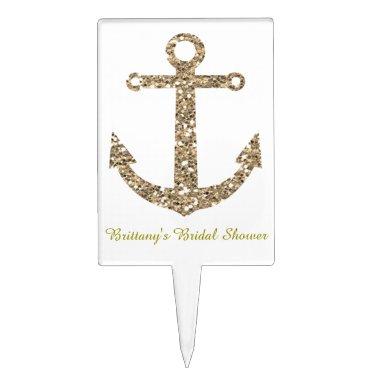 Nautical Anchor Glamour Gold Glitter Cake Topper