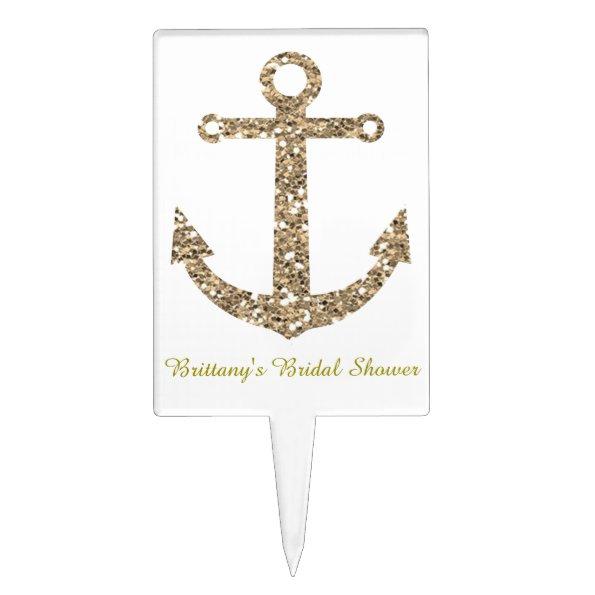 Nautical Anchor Glamour Gold Glitter Cake Topper