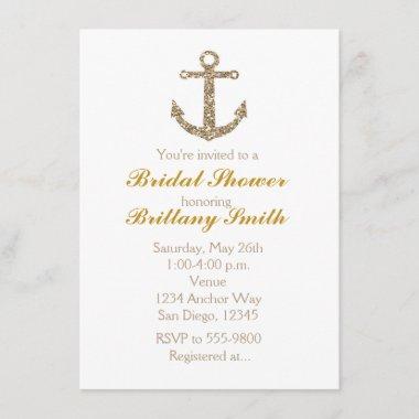 Nautical Anchor Gold Glitter Glam Party Invitations