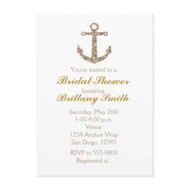 Nautical Anchor Gold Glitter Glam Party Invitations