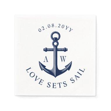 Nautical Anchor Love Sets Sail Custom Monograms Paper Napkins