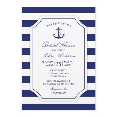 Nautical Anchor Navy Blue Bridal Shower Invitations