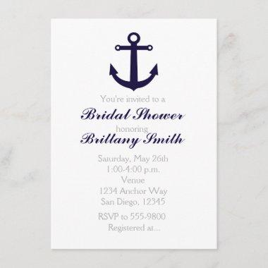 Nautical Anchor Navy Blue Bridal Shower Invitations