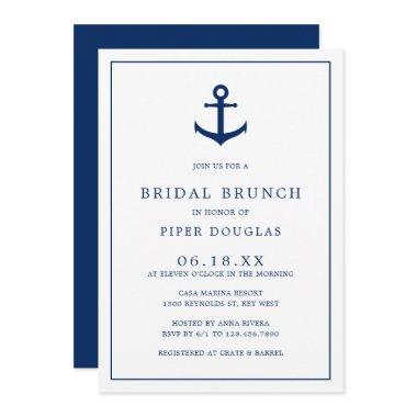 Nautical Anchor Navy Blue Elegant Bridal Brunch