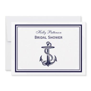 Nautical Anchor Navy Blue Framed 2H Bridal Shower Invitations