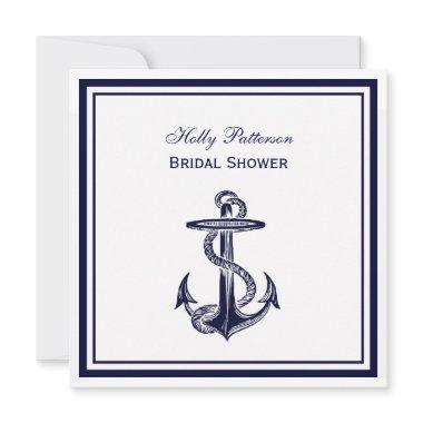 Nautical Anchor Navy Blue Framed 2SQ Bridal Shower Invitations