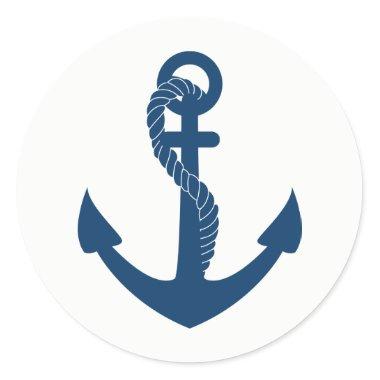 Nautical Anchor Navy Blue Sailor Beach Wedding Classic Round Sticker