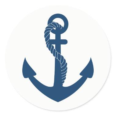 Nautical Anchor Navy Blue Sailor Beach Wedding Classic Round Sticker