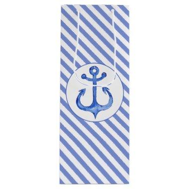 Nautical Anchor - Navy Blue Striped Gift Bag