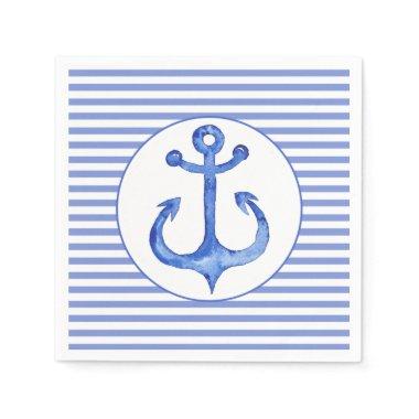 Nautical Anchor - Navy Blue Striped Paper Napkins