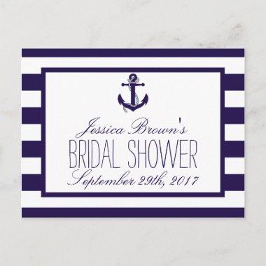 Nautical Anchor Navy Stripe Bridal Shower Recipe Invitation PostInvitations