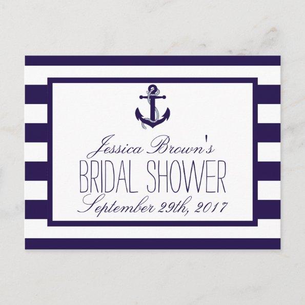 Nautical Anchor Navy Stripe Bridal Shower Recipe Invitation PostInvitations