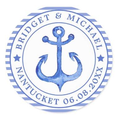 Nautical Anchor - Navy Striped Wedding Stickers