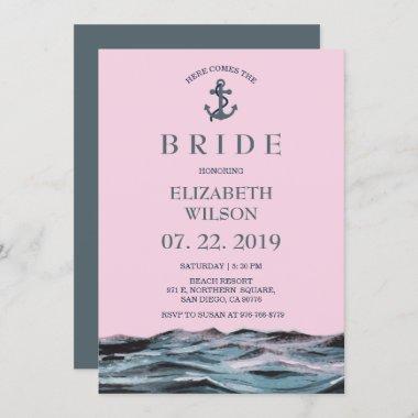 Nautical Anchor Pink Bridal Shower Invitations
