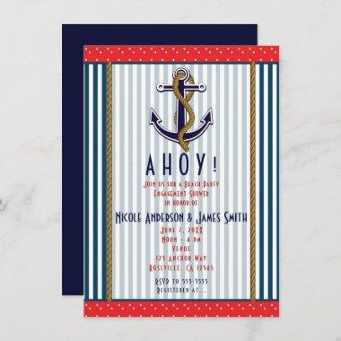 Nautical Anchor Red White Blue Stripes & Dots Invitations