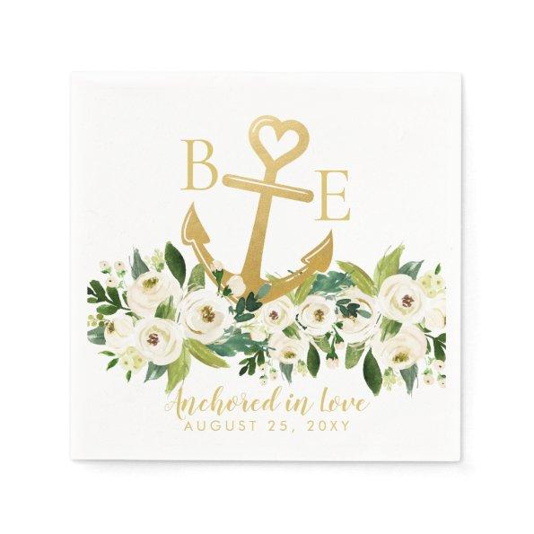 Nautical Anchor Romantic Floral Wedding Napkins