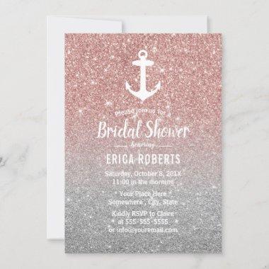 Nautical Anchor Rose Gold Glitter Bridal Shower Invitations