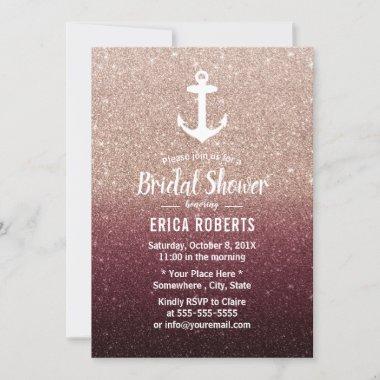 Nautical Anchor Rose Gold Ombre Bridal Shower Invitations