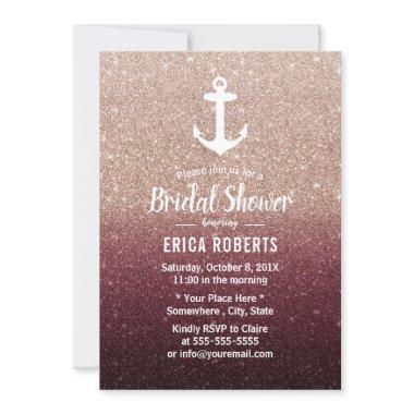 Nautical Anchor Rose Gold Ombre Bridal Shower Invitations