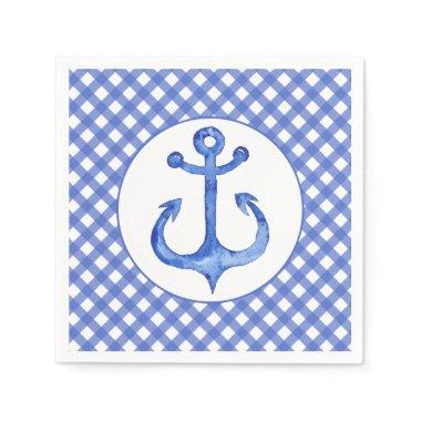 Nautical Anchor Theme - Navy Plaid Paper Napkins