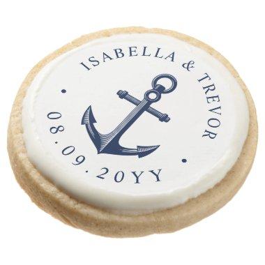Nautical Anchor Themed Wedding Round Shortbread Cookie