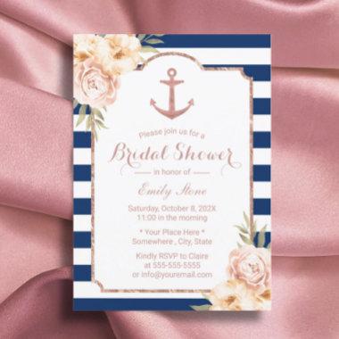 Nautical Anchor Vintage Floral Navy Bridal Shower Invitations