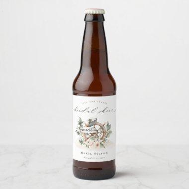 Nautical Anchor Wheel Leafy Floral Bridal Shower Beer Bottle Label