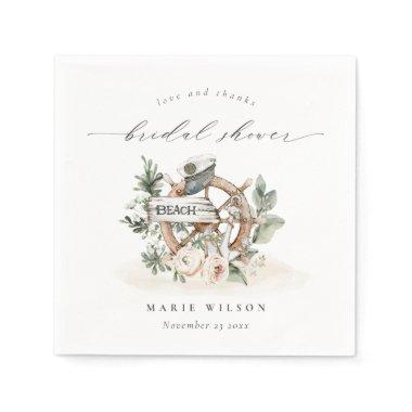 Nautical Anchor Wheel Leafy Floral  Napkins