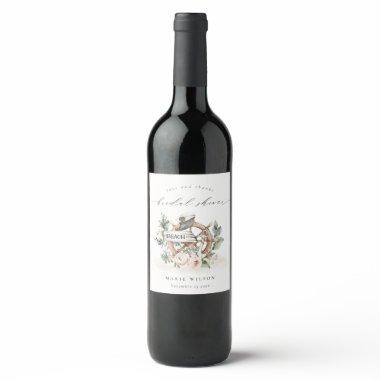 Nautical Anchor Wheel Leafy Floral  Wine Label