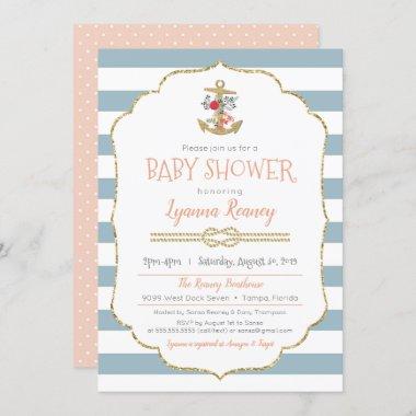 Nautical Baby Shower Floral Anchor Invitations