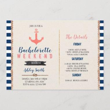 Nautical bachelorette Itinerary party Invitations